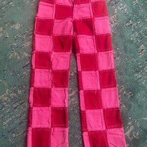 The Ragged Patchwork Pants - Red and Pink
